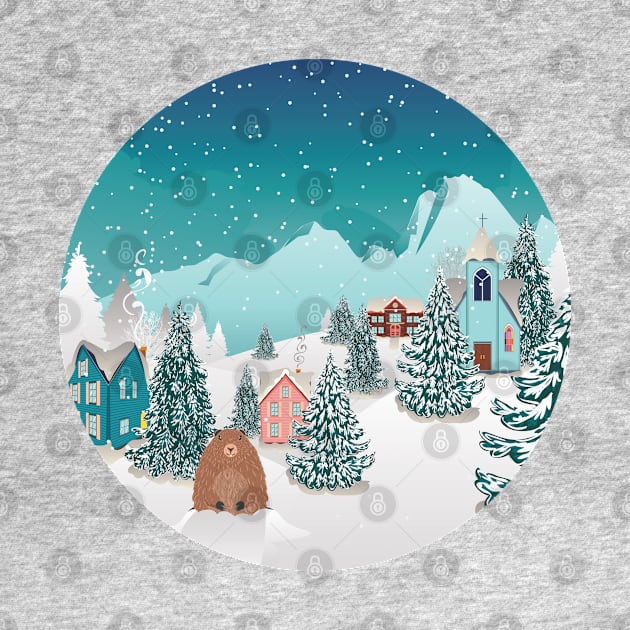 Cute groundhog and winter landscape by AnnArtshock